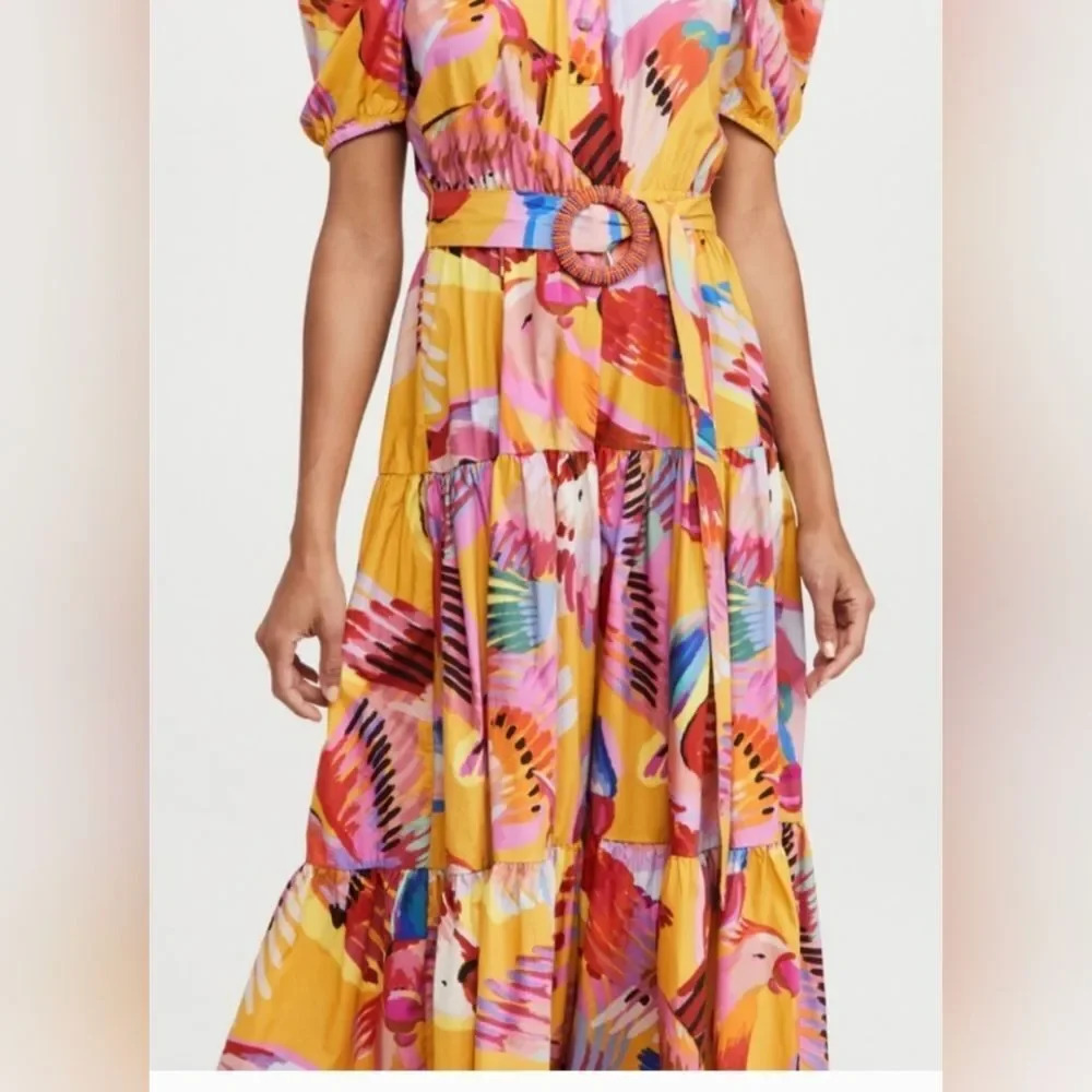 Farm Rio Yellow Multi Floral-Print Off-Shoulder Belted Maxi Dress new with tags - Picture 5 of 10